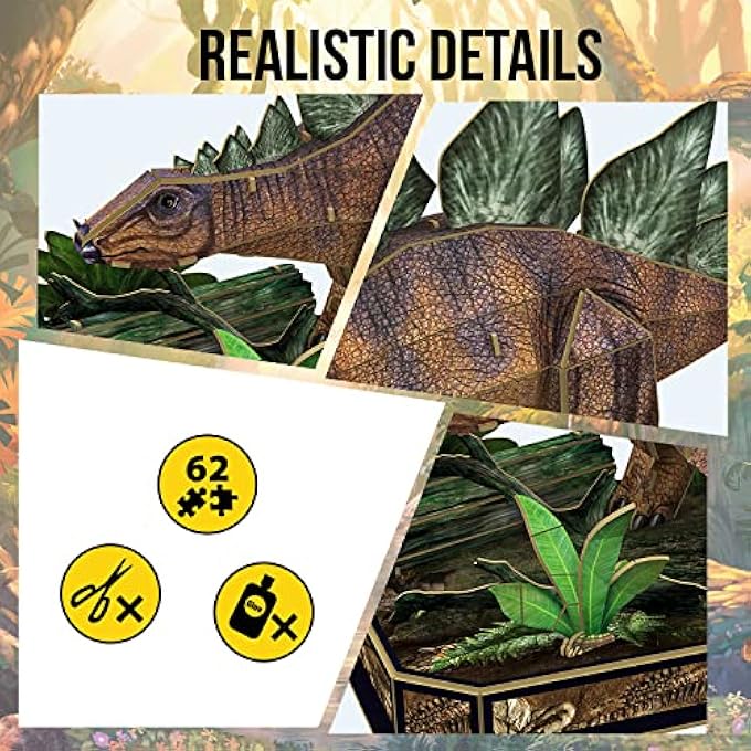 NATIONAL GEOGRAOHIC - 3D PUZZLE STEGOSAURUS | 3D PUZZLE FOR CHILDREN AND 3D PUZZLE ADULTS | DINOSAUR PUZZLE 3D | CHILDREN'S TOY | 62 PIECES - Image 3